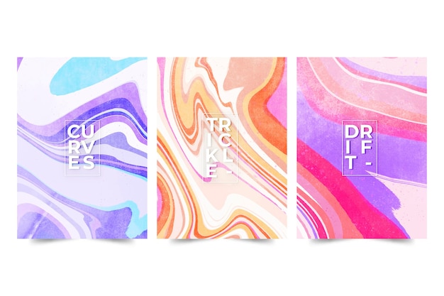 Free vector hand painted watercolor liquid marble covers collection