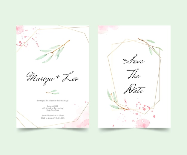 Hand painted watercolor minimal wedding invitation template