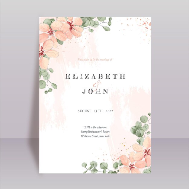 Hand painted watercolor minimal wedding invitation template