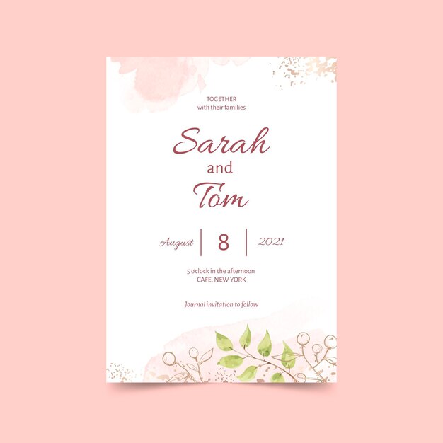 Hand painted watercolor minimalist wedding invitation template