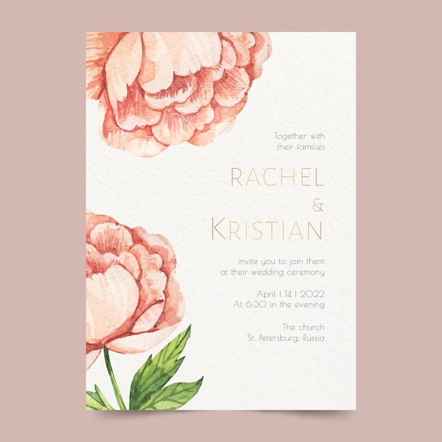 Free vector hand painted watercolor minimalist wedding invitation template