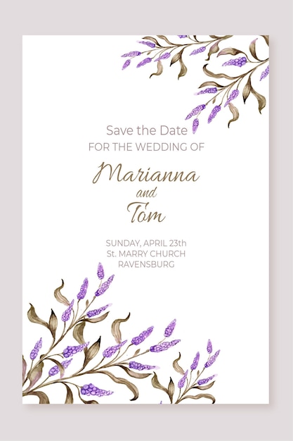 Hand painted watercolor minimalist wedding invitation template