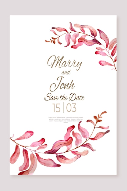 Hand painted watercolor minimalist wedding invitation template