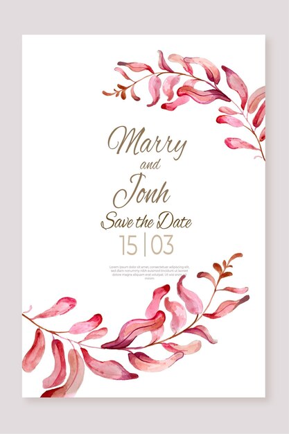 Hand painted watercolor minimalist wedding invitation template