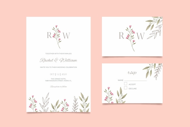 Free vector hand painted watercolor minimalist wedding invitation template