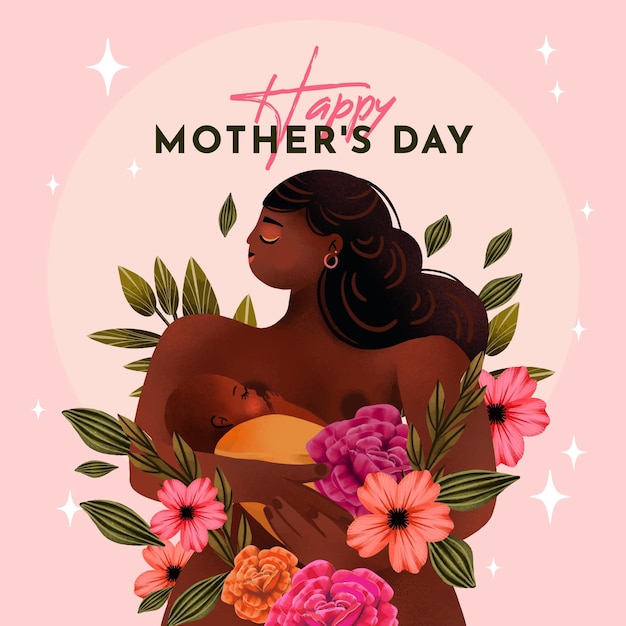 Hand painted watercolor mother's day illustration