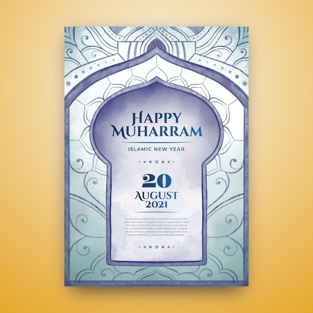 Hand painted watercolor muharram vertical poster template