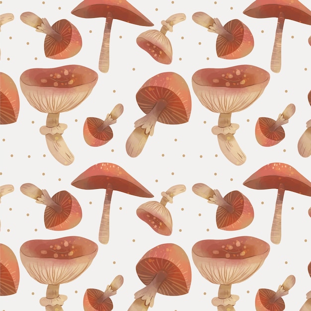 손으로 그린 수채화 버섯 패턴
