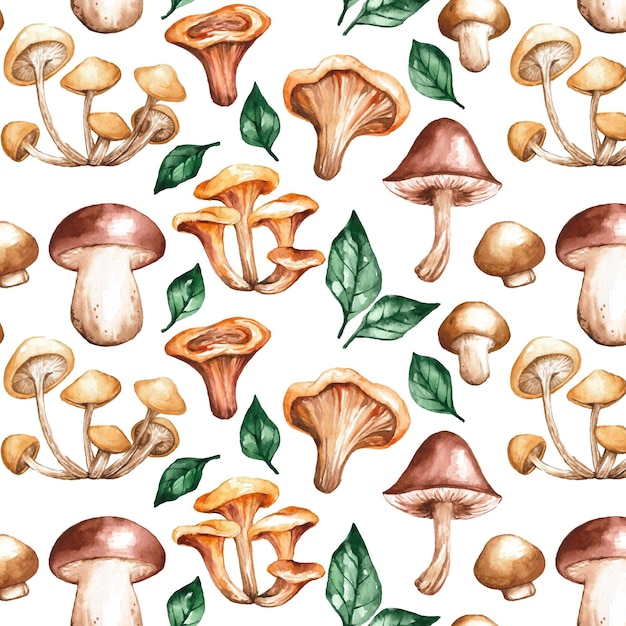 Hand painted watercolor mushroom pattern