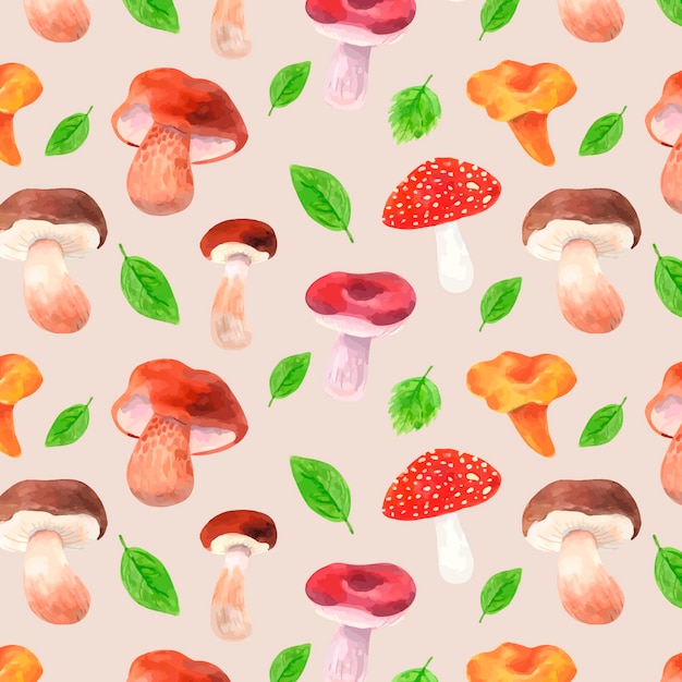 Hand painted watercolor mushroom pattern