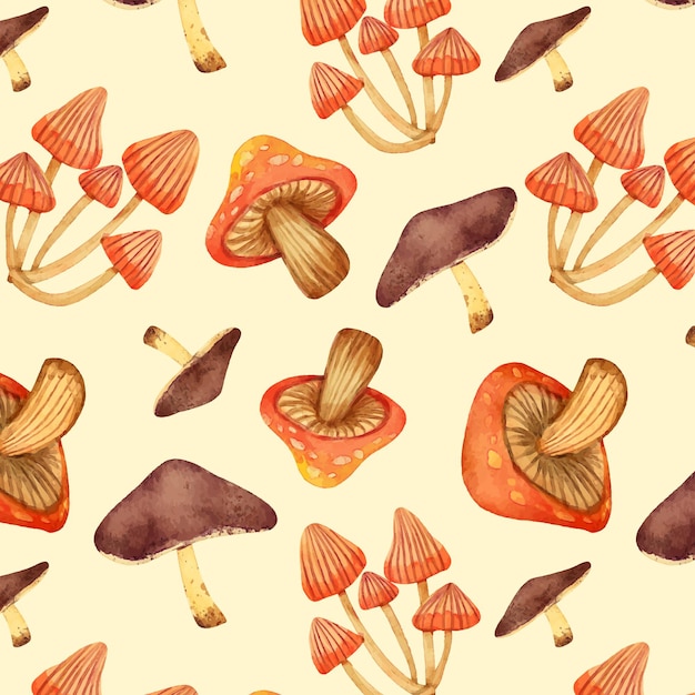 Hand painted watercolor mushroom pattern