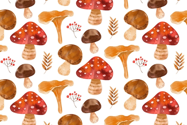 Free vector hand painted watercolor mushroom pattern