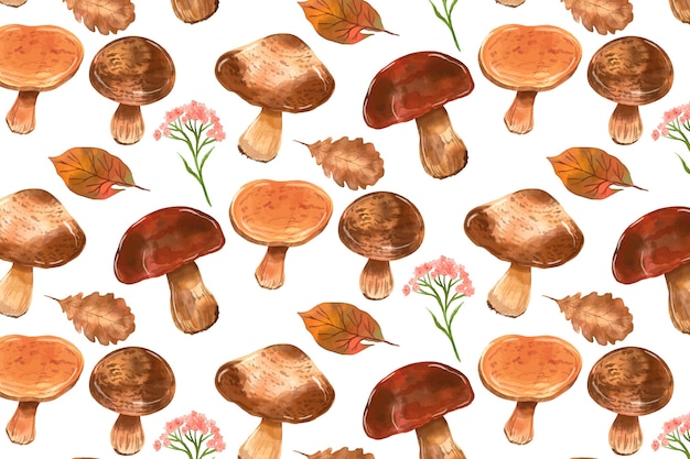 Hand painted watercolor mushroom pattern