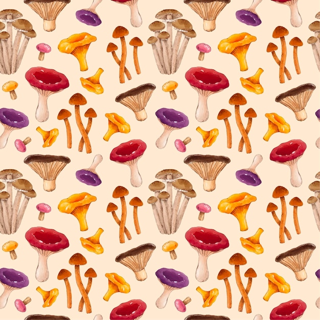 Hand painted watercolor mushroom pattern