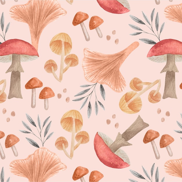 Free vector hand painted watercolor mushroom pattern