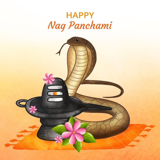 Free vector hand painted watercolor nag panchami illustration