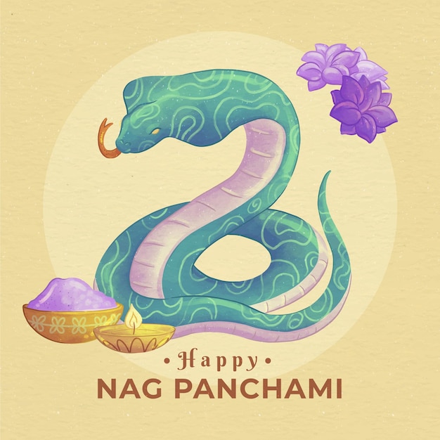 Hand painted watercolor nag panchami illustration