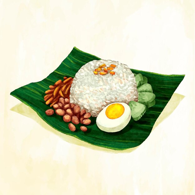 손으로 그린 수채화 nasi lemak