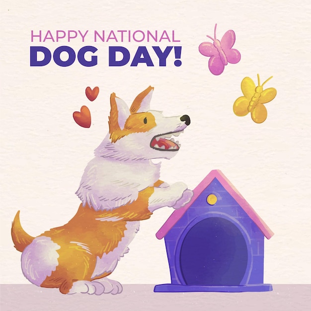 Free vector hand painted watercolor national dog day illustration