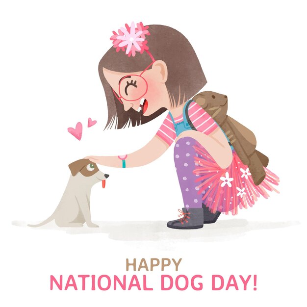 Hand painted watercolor national dog day illustration