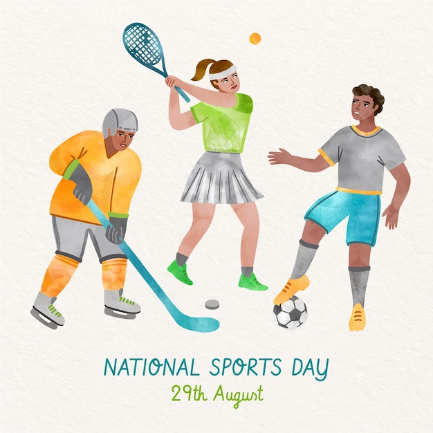 Hand painted watercolor national sports day illustration