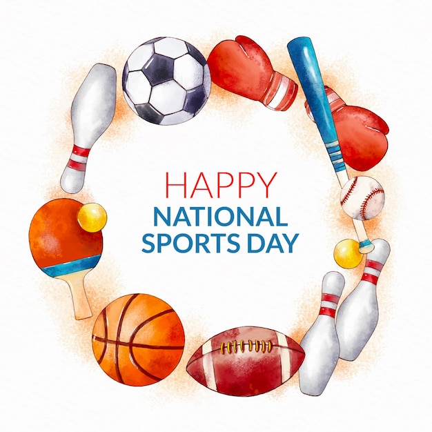 Free Vector hand painted watercolor national sports day illustration