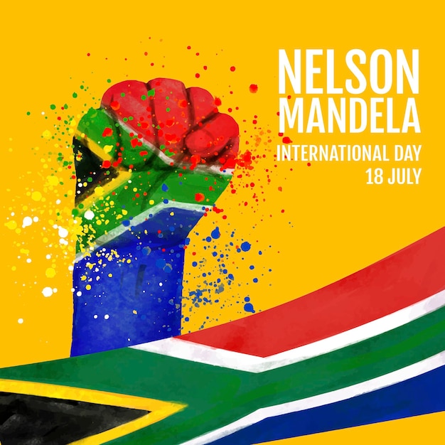 Hand painted watercolor nelson mandela international day illustration