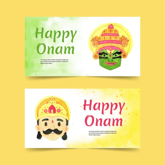 Hand painted watercolor onam banners set