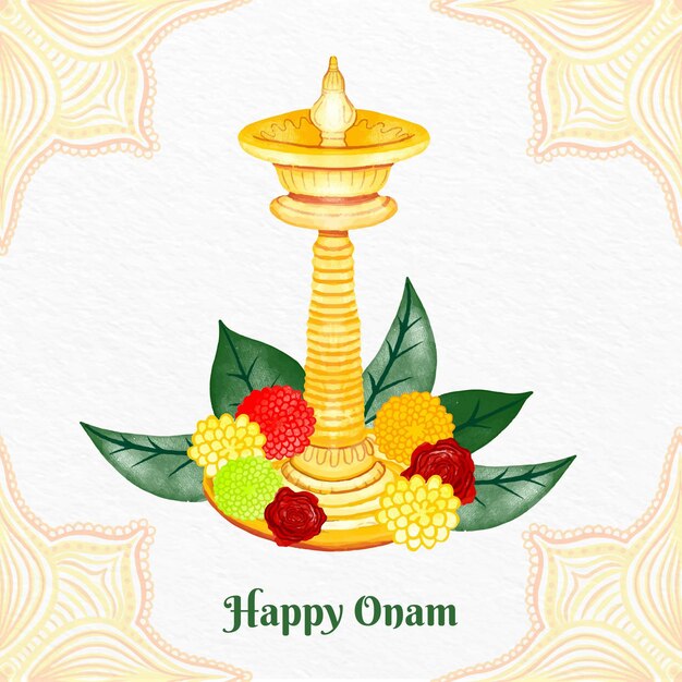 무료 벡터 손으로 그린 수채화 onam 그림