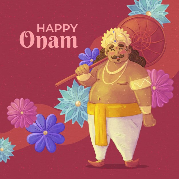 hand painted watercolor onam illustration