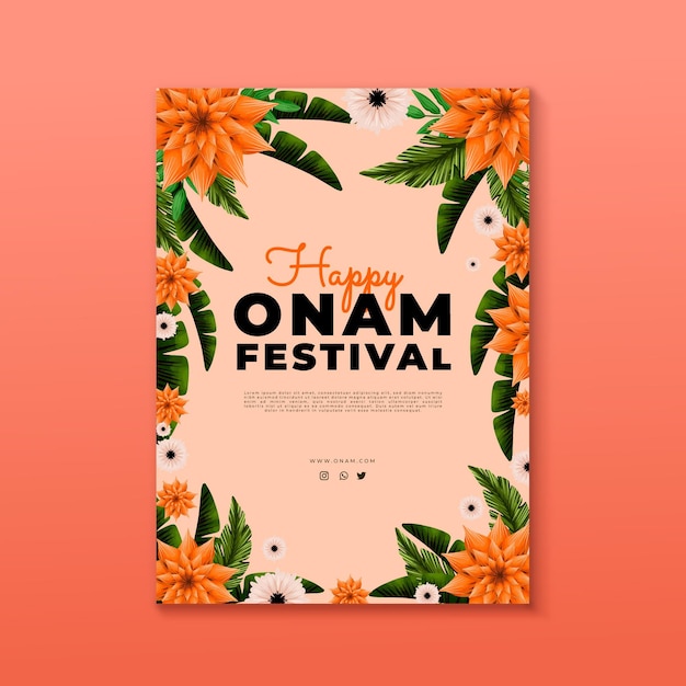 Free vector hand painted watercolor onam vertical poster template