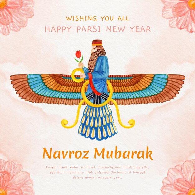 Hand painted watercolor parsi new year illustration