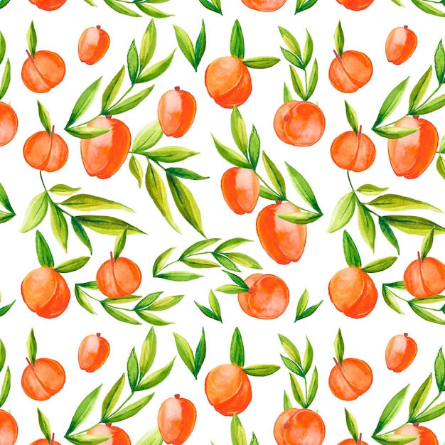 手描きの水彩桃のパターンデザイン
