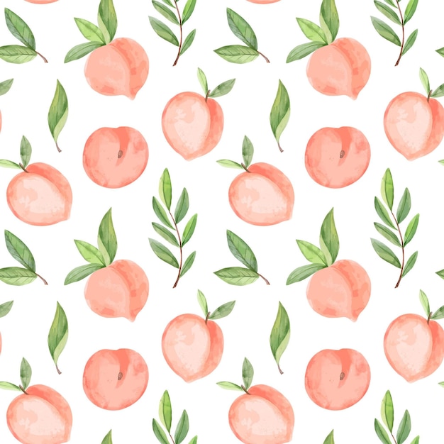 無料ベクター 手描きの水彩桃のパターン