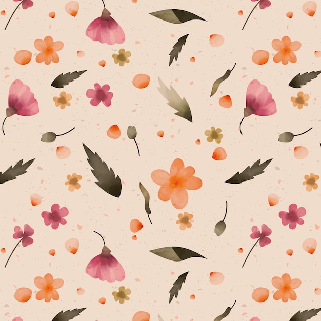 Free vector hand painted watercolor pressed flowers pattern