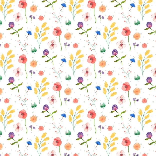 Hand painted watercolor pressed flowers pattern