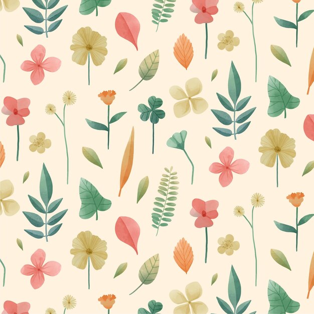 Hand painted watercolor pressed flowers pattern