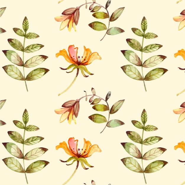 Hand painted watercolor pressed flowers pattern