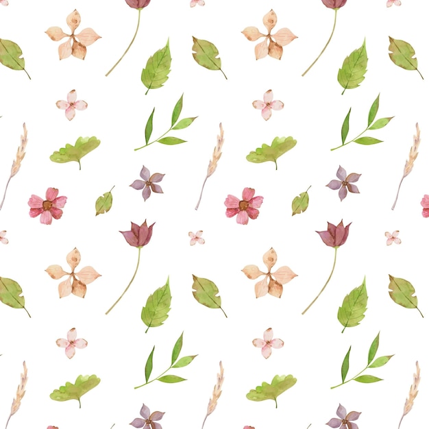 Free vector hand painted watercolor pressed flowers pattern