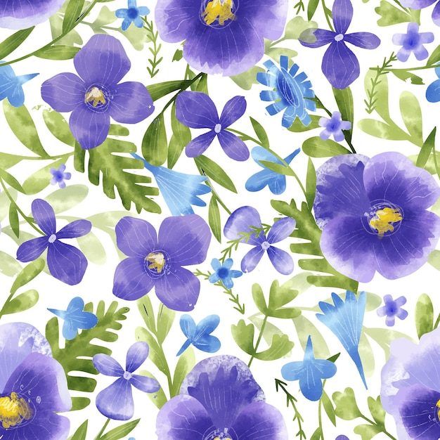 Hand painted watercolor pressed flowers pattern