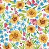 Free vector hand painted watercolor pressed flowers pattern