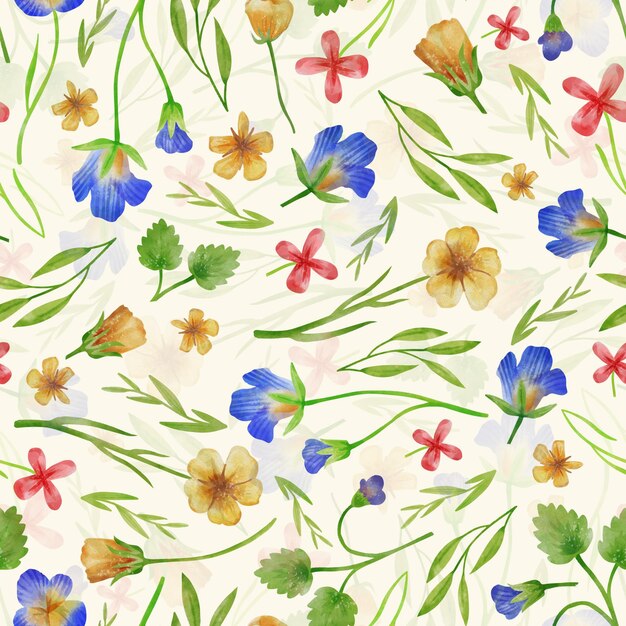 Hand painted watercolor pressed flowers pattern