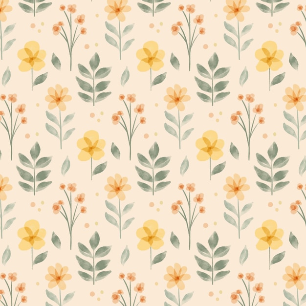 Hand painted watercolor pressed flowers pattern