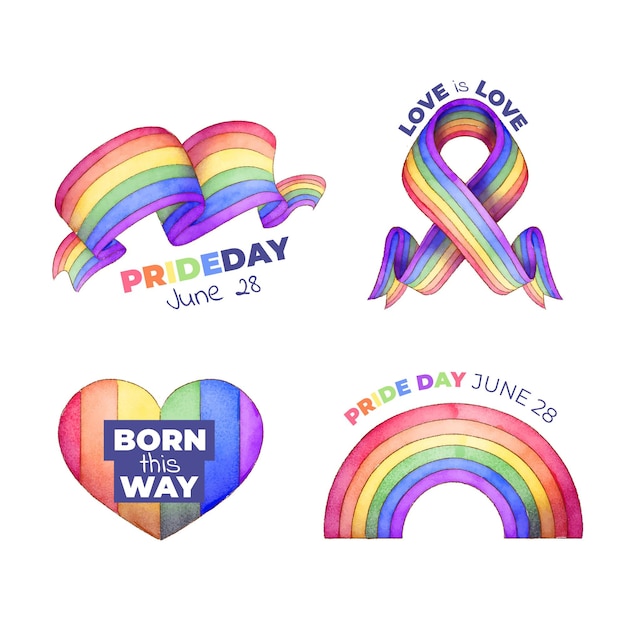 Hand painted watercolor pride day badge collection