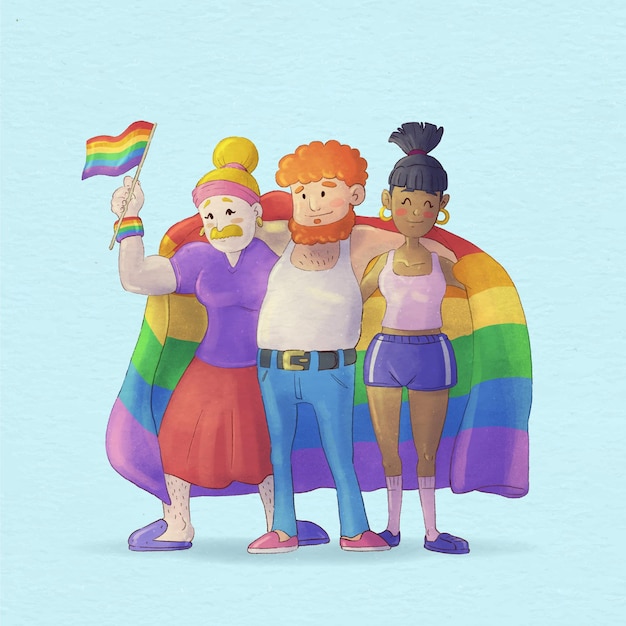 Hand painted watercolor pride day flag illustration