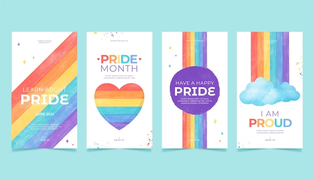Hand painted watercolor pride day instagram stories collection