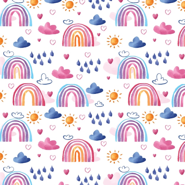 Free vector hand painted watercolor rainbow pattern design