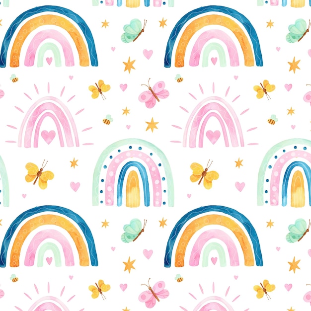 Free vector hand painted watercolor rainbow pattern