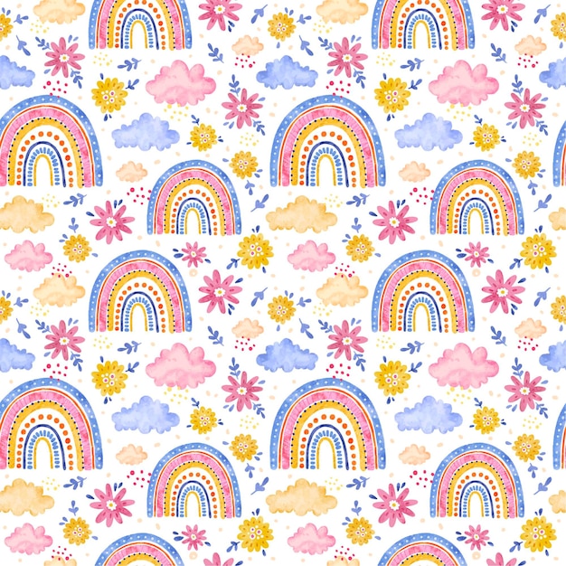 Hand painted watercolor rainbow pattern