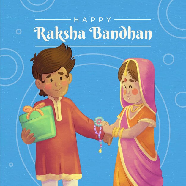 Hand painted watercolor raksha bandhan illustration